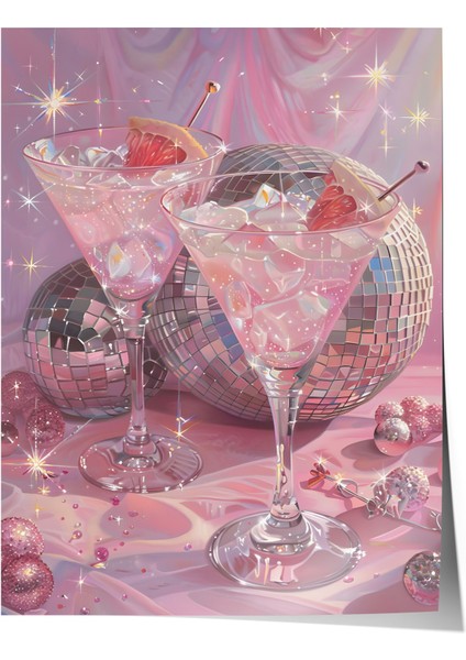 Çerçevesiz Poster, Pembe Kokteyl Kadehleri, Mutfak Dekoru Poster No: 111997