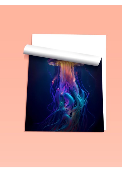 Çerçevesiz Poster, Mor Mavi Neon Denizanası, Salon Dekoru Poster No: 112305 fiyatları