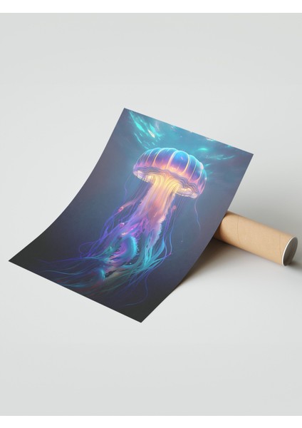 Çerçevesiz Poster, Mor Mavi Neon Denizanası, Salon Dekoru Poster No: 112305 modelleri