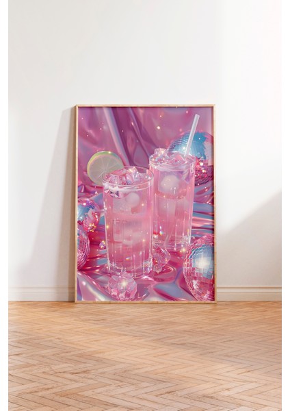 Ahşap Çerçeveli Tablo, Pembe Içecek Bardakları, Mutfak Dekoru Poster No: 112002 modelleri