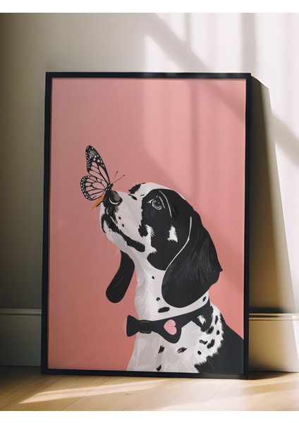 Siyah Çerçeveli Tablo, Siyah Beyaz Köpek ve Kelebek, Çocuk Odası Dekoru Poster No: 112221 fiyatları