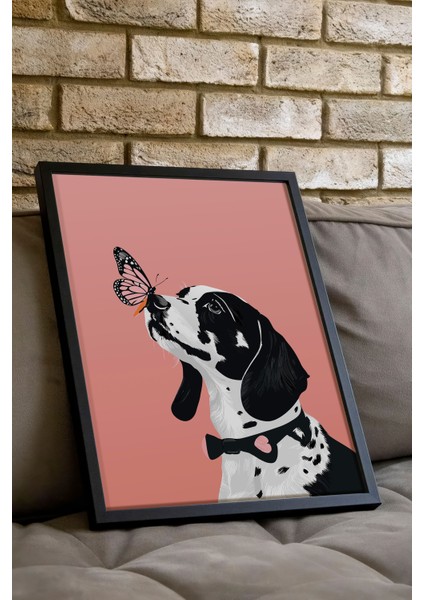 Siyah Çerçeveli Tablo, Siyah Beyaz Köpek ve Kelebek, Çocuk Odası Dekoru Poster No: 112221 indirimleri
