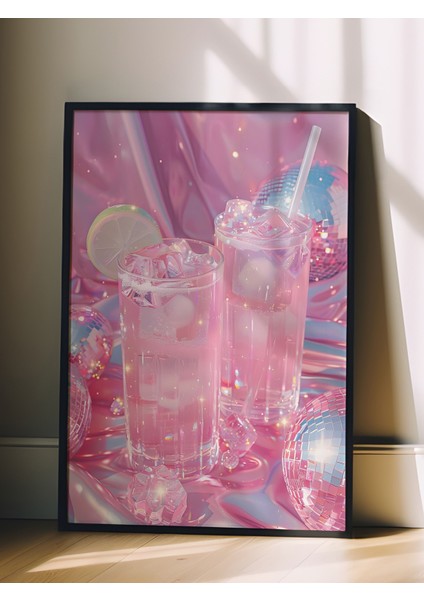 Siyah Çerçeveli Tablo, Pembe Içecek Bardakları, Mutfak Dekoru Poster No: 112002 fiyatları