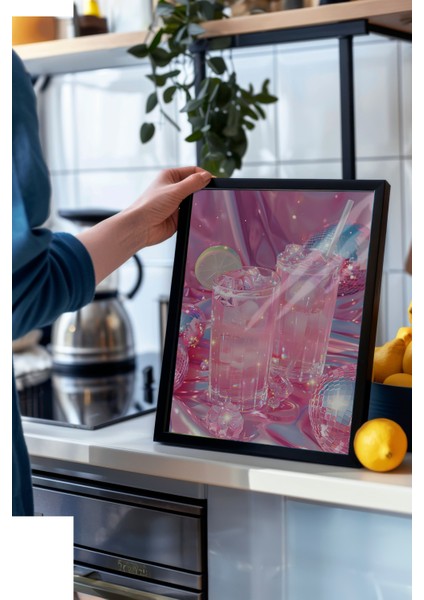 Siyah Çerçeveli Tablo, Pembe Içecek Bardakları, Mutfak Dekoru Poster No: 112002 modelleri