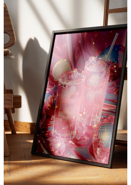 Siyah Çerçeveli Tablo, Pembe Içecek Bardakları, Mutfak Dekoru Poster No: 112002 fırsatları