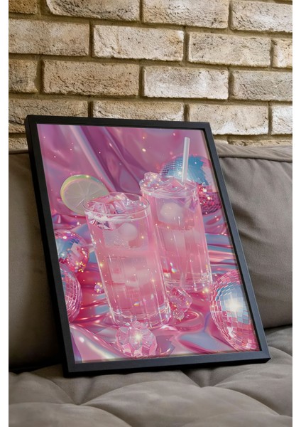 Siyah Çerçeveli Tablo, Pembe Içecek Bardakları, Mutfak Dekoru Poster No: 112002 indirimleri