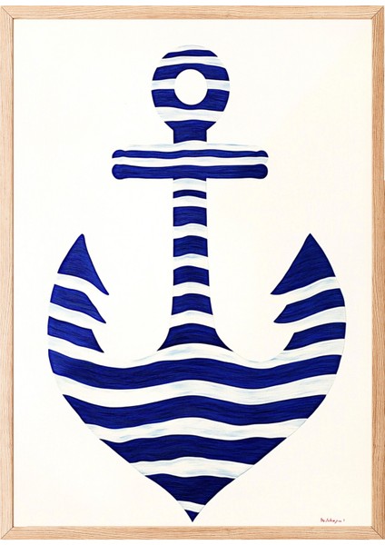 Ahşap Çerçeveli Tablo, Çapa Illüstrasyonu, Banyo Dekoru Poster No: 111402