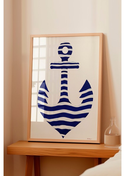Ahşap Çerçeveli Tablo, Çapa Illüstrasyonu, Banyo Dekoru Poster No: 111402 fiyatları