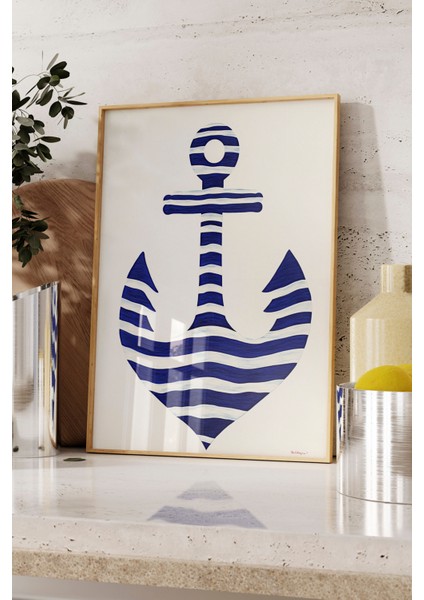 Ahşap Çerçeveli Tablo, Çapa Illüstrasyonu, Banyo Dekoru Poster No: 111402 fırsatları