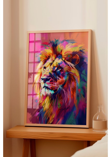 Ahşap Çerçeveli Tablo, Renkli Aslan Portre, Salon Dekoru Poster No: 111941 fiyatları