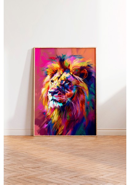 Ahşap Çerçeveli Tablo, Renkli Aslan Portre, Salon Dekoru Poster No: 111941 modelleri