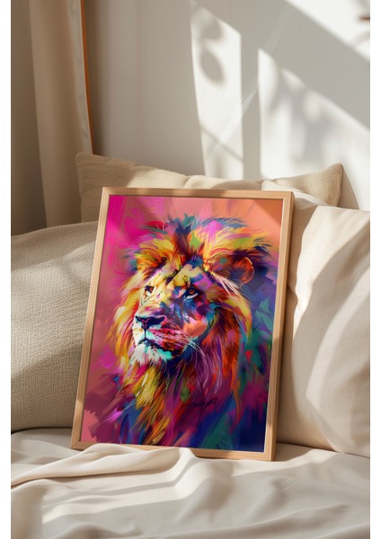 Ahşap Çerçeveli Tablo, Renkli Aslan Portre, Salon Dekoru Poster No: 111941 indirimleri