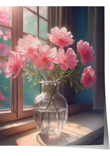 Çerçevesiz Poster, Vazoda Pembe Çiçekler, Salon Dekoru Poster No: 111633