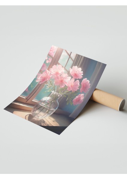 Çerçevesiz Poster, Vazoda Pembe Çiçekler, Salon Dekoru Poster No: 111633 modelleri