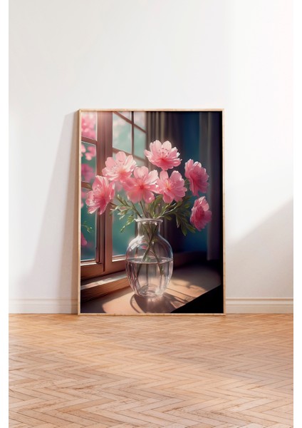 Ahşap Çerçeveli Tablo, Vazoda Pembe Çiçekler, Salon Dekoru Poster No: 111633 modelleri