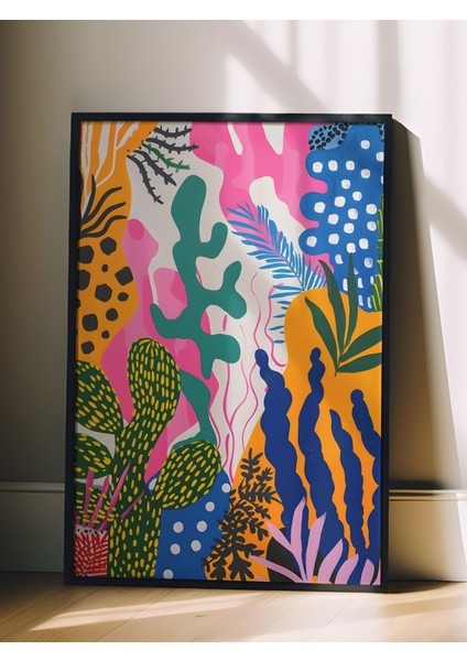 Siyah Çerçeveli Tablo, Renkli Soyut Bitkiler, Salon Dekoru Poster No: 112016 fiyatları