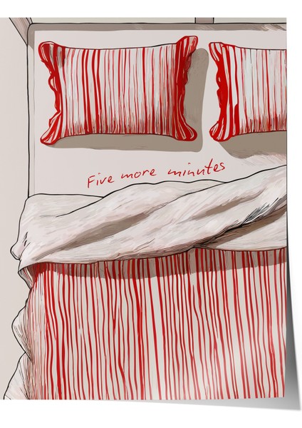 Çerçevesiz Poster, Kırmızı Nevresim Illüstrasyonu, Yatak Odası Dekoru Poster No: 112379