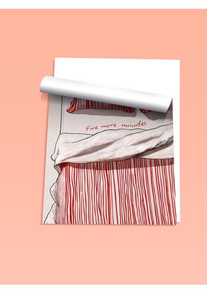 Çerçevesiz Poster, Kırmızı Nevresim Illüstrasyonu, Yatak Odası Dekoru Poster No: 112379 fiyatları