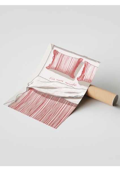 Çerçevesiz Poster, Kırmızı Nevresim Illüstrasyonu, Yatak Odası Dekoru Poster No: 112379 modelleri