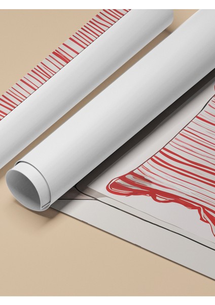 Çerçevesiz Poster, Kırmızı Nevresim Illüstrasyonu, Yatak Odası Dekoru Poster No: 112379 fırsatları