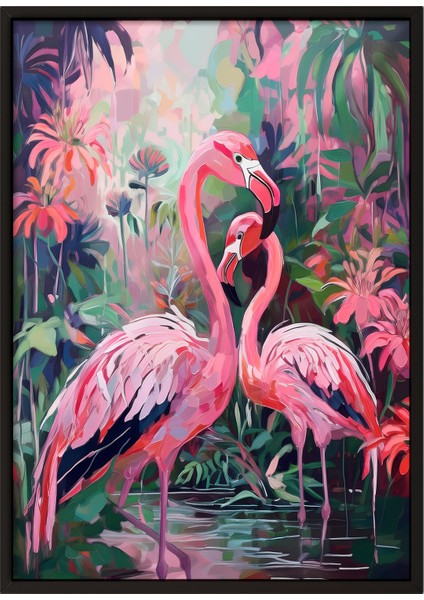 Siyah Çerçeveli Tablo, Pembe Flamingolar, Yatak Odası Dekoru Poster No: 112205