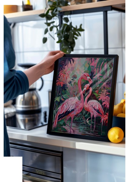 Siyah Çerçeveli Tablo, Pembe Flamingolar, Yatak Odası Dekoru Poster No: 112205 modelleri