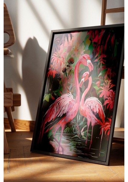 Siyah Çerçeveli Tablo, Pembe Flamingolar, Yatak Odası Dekoru Poster No: 112205 fırsatları