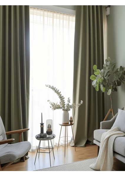 Zeytin Yeşili - Blackout Fon Perde - Pilesiz Düz Dikim - ZC200