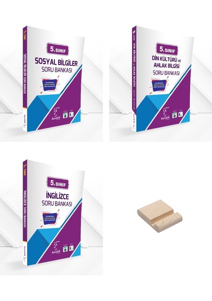 Karekök Yayınları 5. Sınıf Sosyal Bilgiler Din Kültürü ve Ingilizce Soru Bankası 3lü Set + Telefon Tutucu