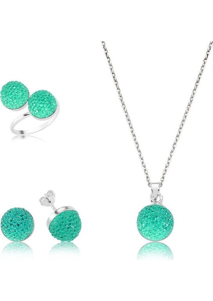 Kristal Taşlı 925 Ayar Gümüş Kadın Set