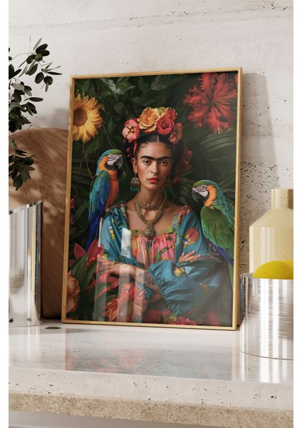 Ahşap Çerçeveli Tablo, Frida Kahlo Portre, Salon Dekoru Poster No: 112021 fırsatları