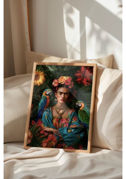 Ahşap Çerçeveli Tablo, Frida Kahlo Portre, Salon Dekoru Poster No: 112021 indirimleri