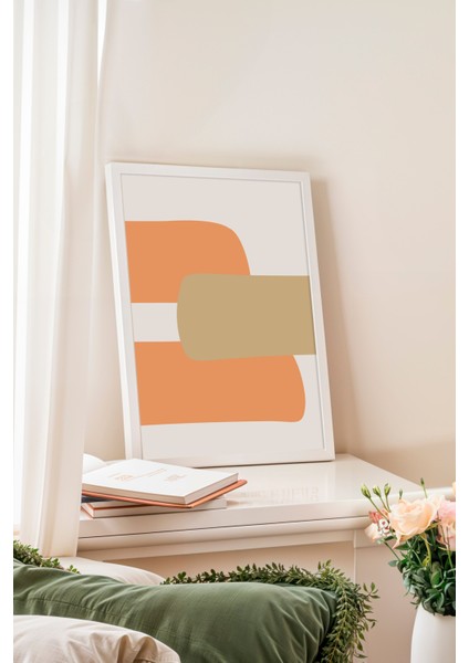 Beyaz Çerçeveli Tablo, Turuncu Bej Minimal Desen, Çalışma Odası Dekoru Poster No: 112360 fiyatları