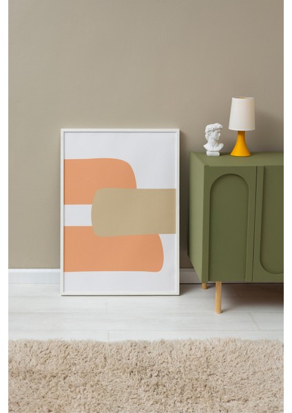 Beyaz Çerçeveli Tablo, Turuncu Bej Minimal Desen, Çalışma Odası Dekoru Poster No: 112360 fırsatları