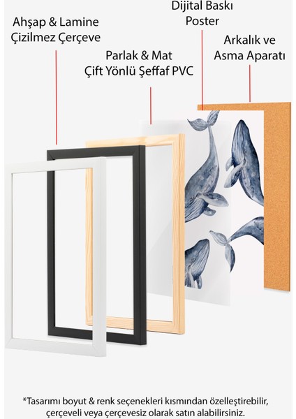 Çerçevesiz Poster, Balinalar Illüstrasyon, Yatak Odası Dekoru Poster No: 112174 indirimleri