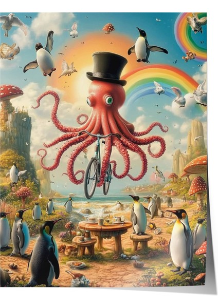 Çerçevesiz Poster, Mizahi Ahtapot Illüstrasyonu, Çocuk Odası Dekoru Poster No: 111306