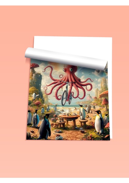 Çerçevesiz Poster, Mizahi Ahtapot Illüstrasyonu, Çocuk Odası Dekoru Poster No: 111306 fiyatları