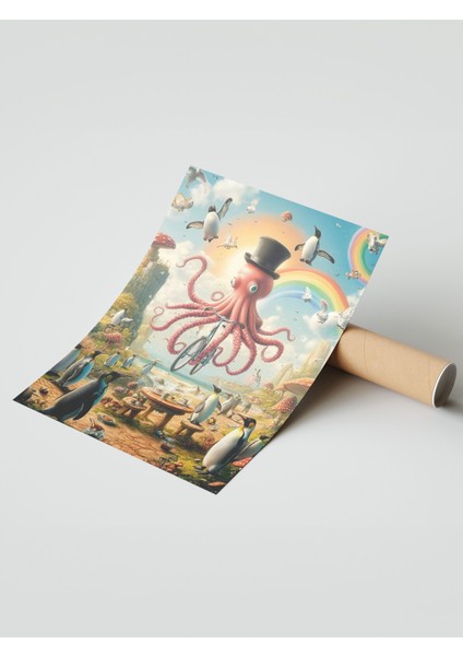 Çerçevesiz Poster, Mizahi Ahtapot Illüstrasyonu, Çocuk Odası Dekoru Poster No: 111306 modelleri