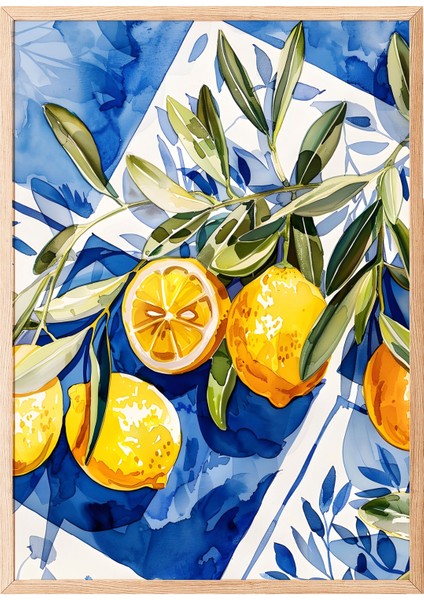 Ahşap Çerçeveli Tablo, Limon Dalları, Mutfak Dekoru Poster No: 112022