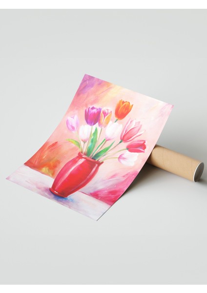 Çerçevesiz Poster, Kırmızı Vazoda Laleler, Salon Dekoru Poster No: 111773 modelleri