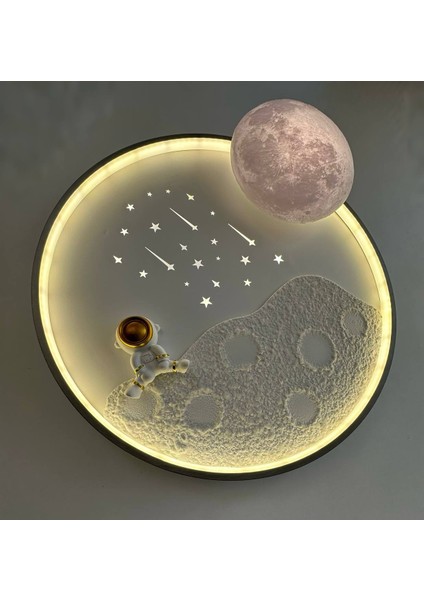 Astronot Ledli Kumandalı Tavan Avizesi 3 Işık Renk Tonu (Sarı, Beyaz ve Günışığı) Kumanda Ile Gece Modua