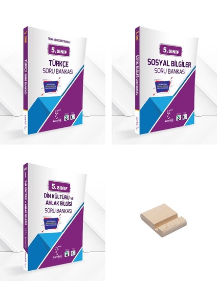 Karekök Yayınları 5. Sınıf Türkçe Sosyal Bilgiler ve Din Kültürü Soru Bankası 3lü Set + Telefon Tutucu