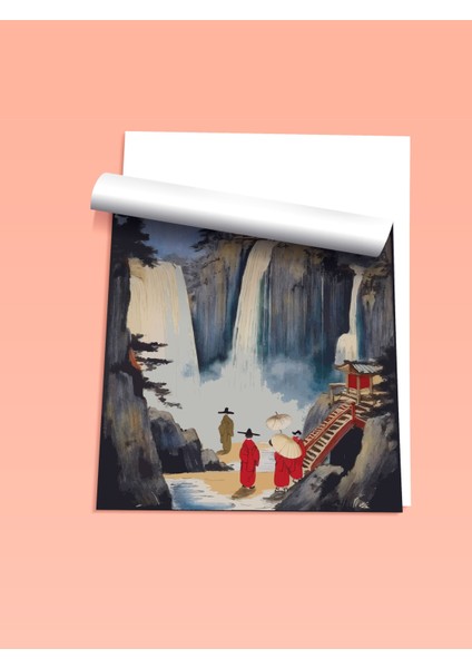 Çerçevesiz Poster, Şelale ve Tapınak Manzarası, Salon Dekoru Poster No: 112356 fiyatları