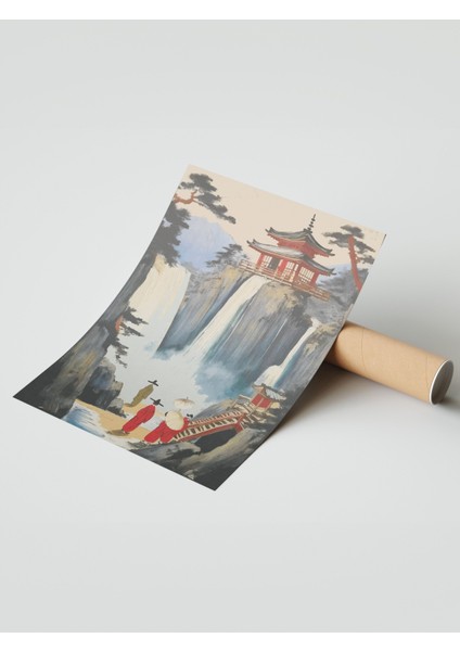 Çerçevesiz Poster, Şelale ve Tapınak Manzarası, Salon Dekoru Poster No: 112356 modelleri