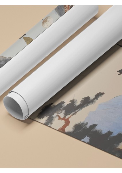 Çerçevesiz Poster, Şelale ve Tapınak Manzarası, Salon Dekoru Poster No: 112356 fırsatları