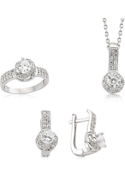 Zirkon Taşlı 925 Ayar Gümüş Kadın Set