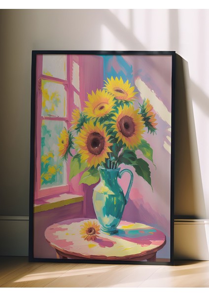 Siyah Çerçeveli Tablo, Pencerede Ayçiçekleri , Salon Dekoru Poster No: 111606 fiyatları