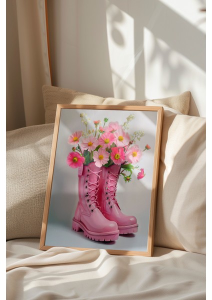 Ahşap Çerçeveli Tablo, Pembe Çizmeli Çiçek, Salon Dekoru Poster No: 111630 indirimleri