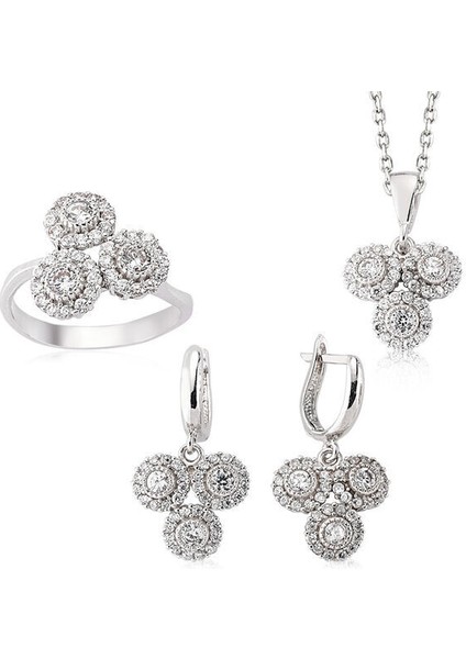 Zirkon Taşlı 925 Ayar Gümüş Kadın Set