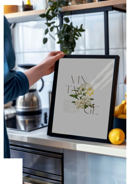 Siyah Çerçeveli Tablo, Beyaz Çiçek Minimalist, Ofis Dekoru Poster No: 111828 modelleri